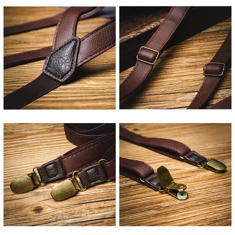 Dark Brown Vintage Adjustable Leather Suspenders