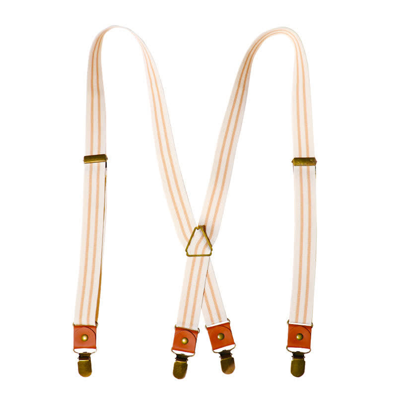 Clean White Striped Elastic Straps X-back Suspenders