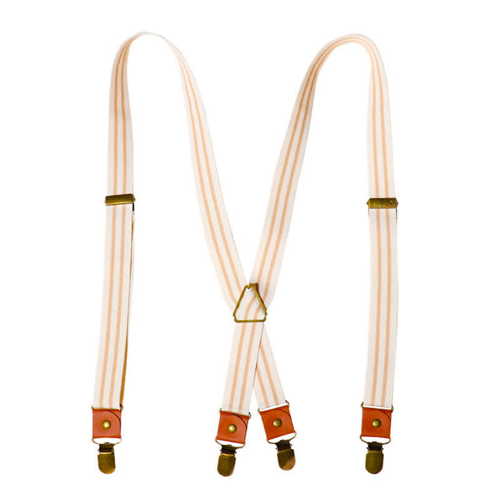 Clean White Striped Elastic Straps X-back Suspenders