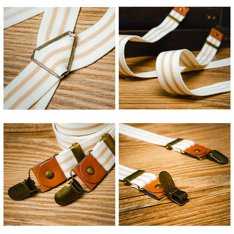 Clean White Striped Elastic Straps X-back Suspenders