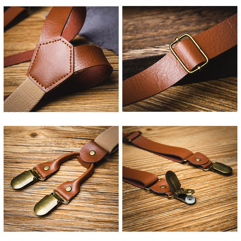 Brown Retro Style Elastic Adjustable Leather Suspenders