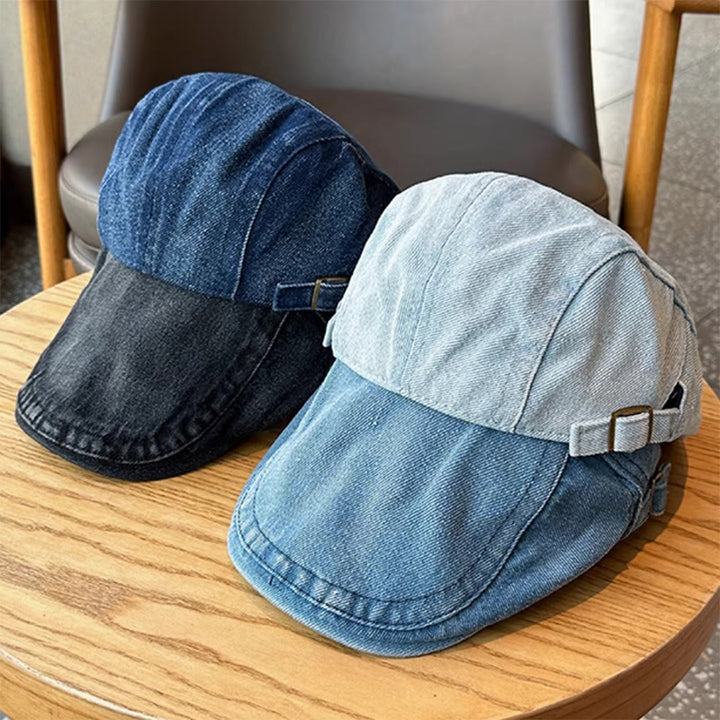 Classic Denim Adjustable Flat Cap Beret Cap