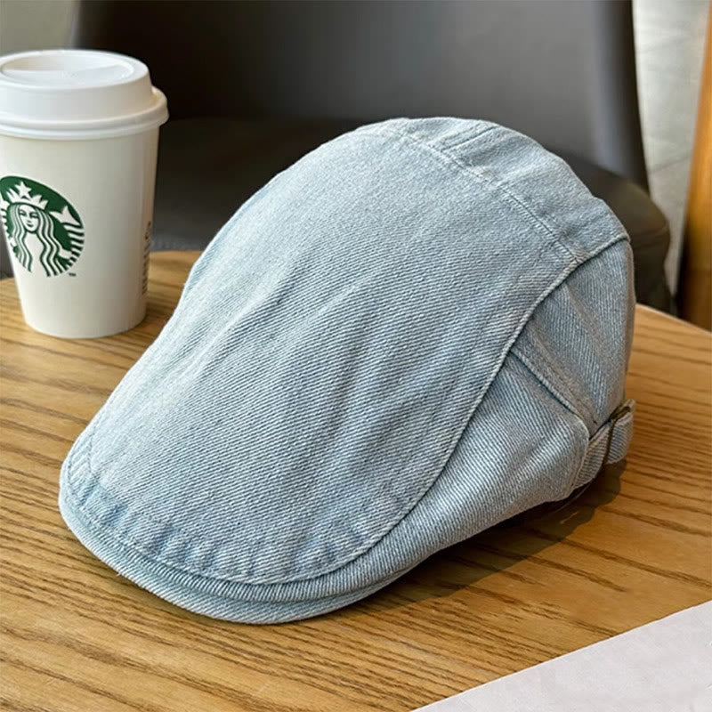 Classic Denim Adjustable Flat Cap Beret Cap - image 6