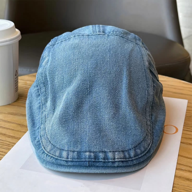 Classic Denim Adjustable Flat Cap Beret Cap