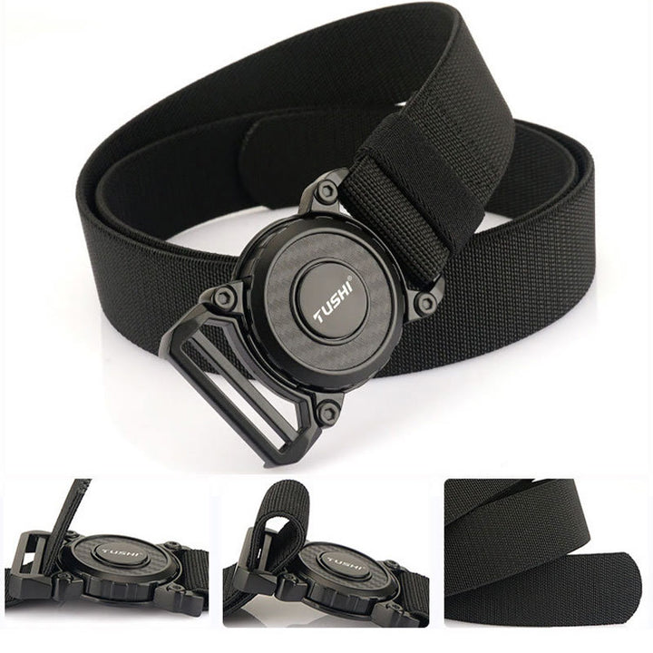 Men's Tactical Belt Round Buckle Quick Release Elastic Belt