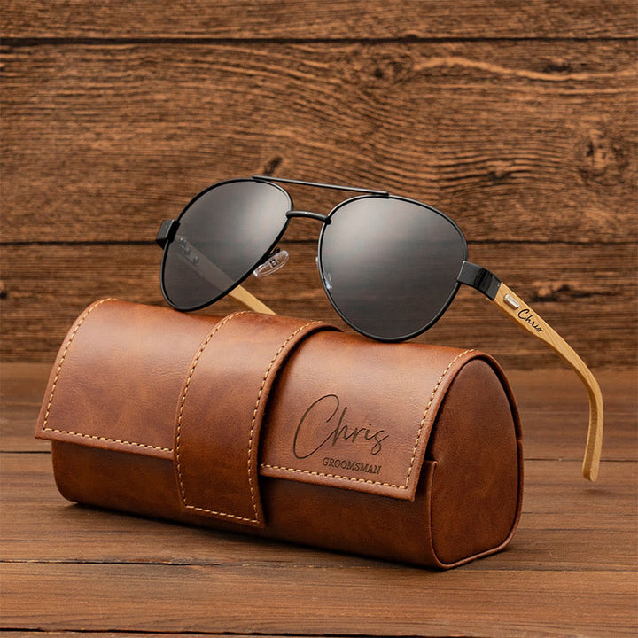 Outdoor Beach Sunglasses Custom Name Leather Case