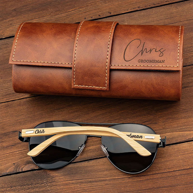 Outdoor Beach Sunglasses Custom Name Leather Case