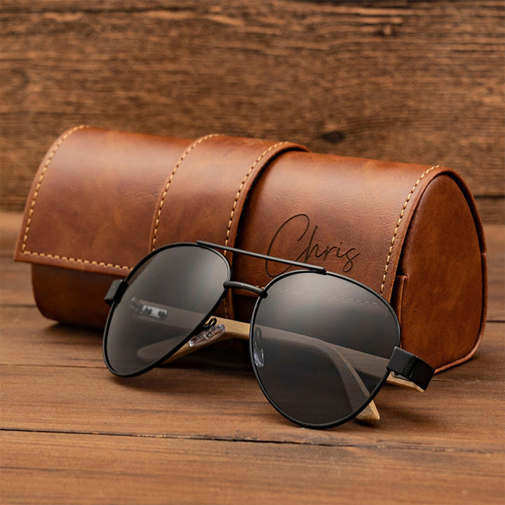 Outdoor Beach Sunglasses Custom Name Leather Case