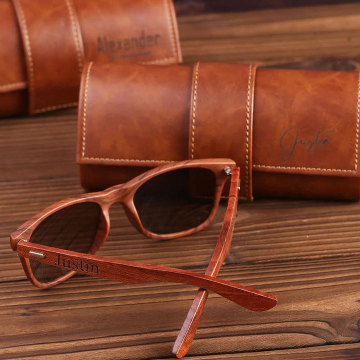 Outdoor Retro Sunglasses Custom Name Leather Case