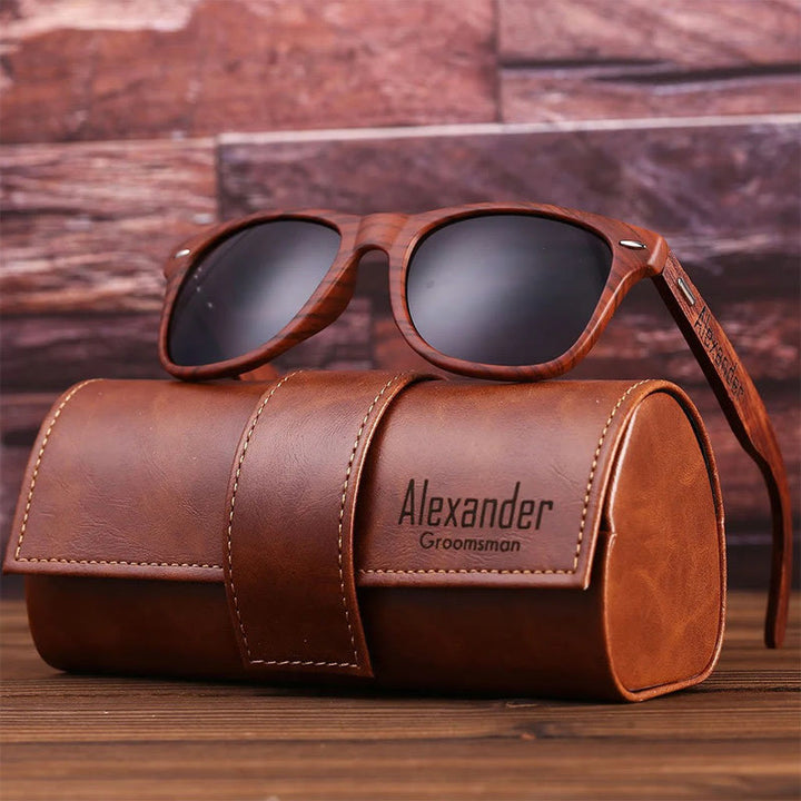 Outdoor Retro Sunglasses Custom Name Leather Case