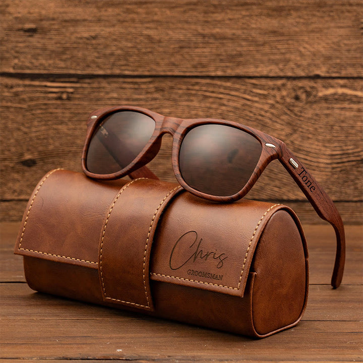 Outdoor Retro Sunglasses Custom Name Leather Case