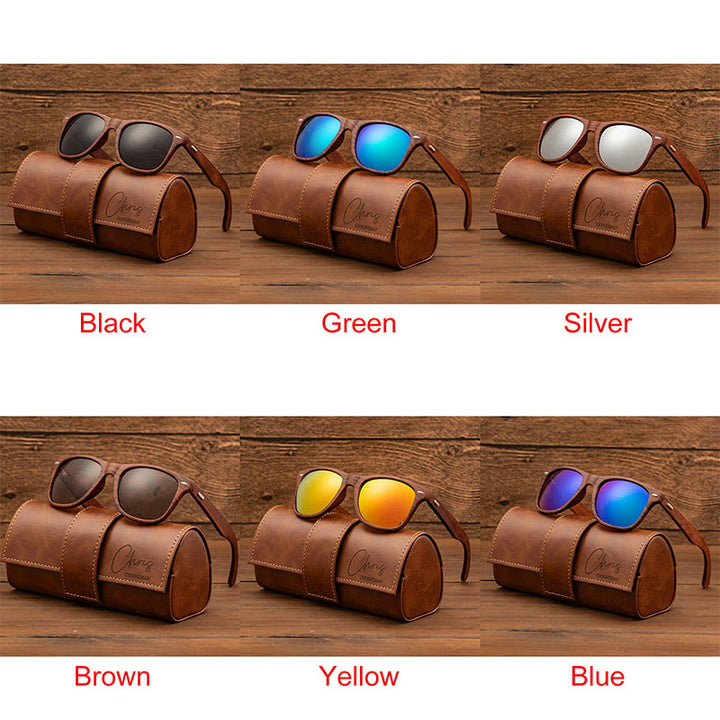 Outdoor Retro Sunglasses Custom Name Leather Case