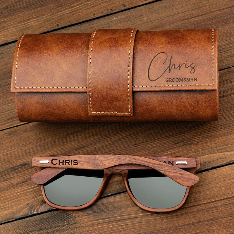 Outdoor Retro Sunglasses Custom Name Leather Case