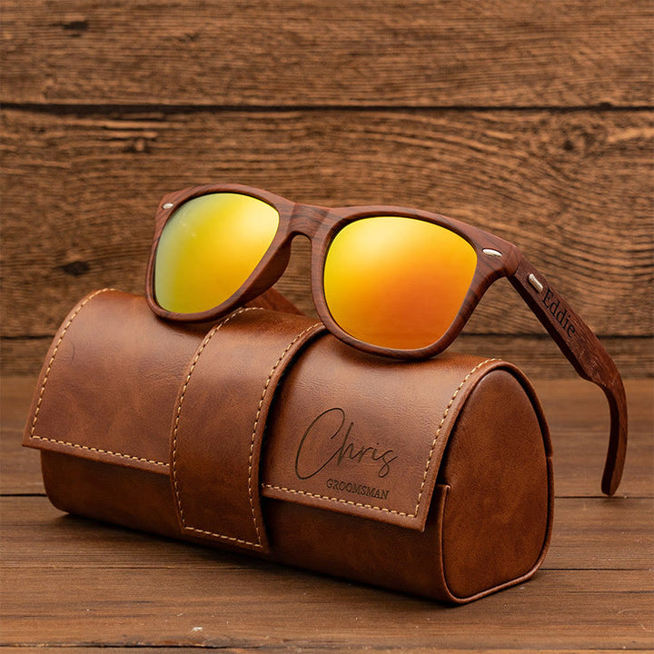 Outdoor Retro Sunglasses Custom Name Leather Case