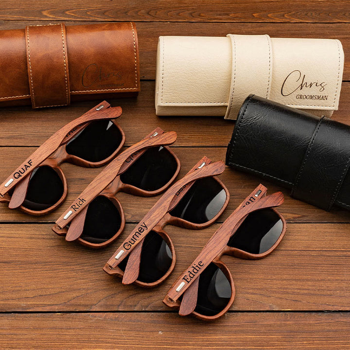 Outdoor Retro Sunglasses Custom Name Leather Case