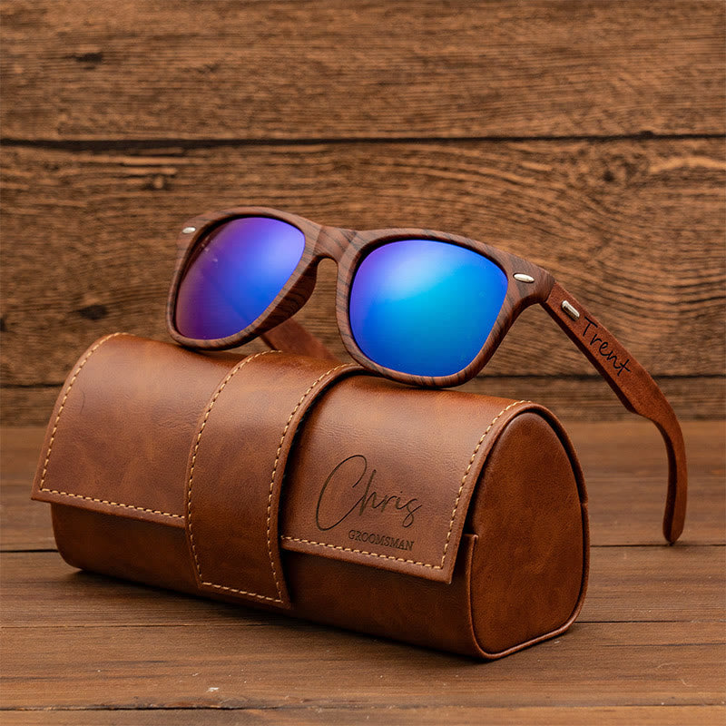 Outdoor Retro Sunglasses Custom Name Leather Case