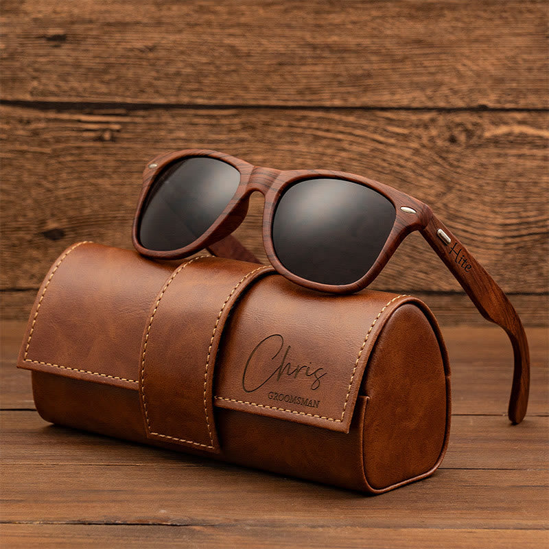 Outdoor Retro Sunglasses Custom Name Leather Case