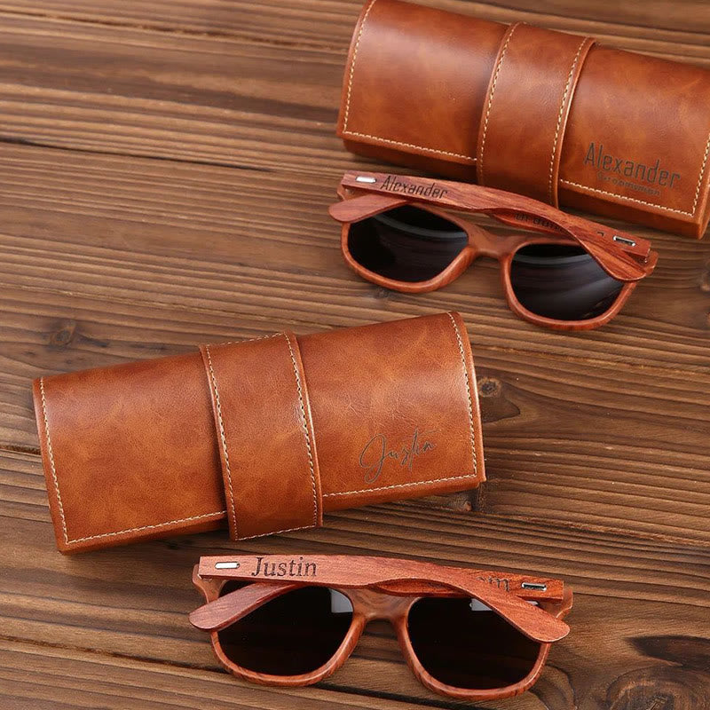 Outdoor Retro Sunglasses Custom Name Leather Case