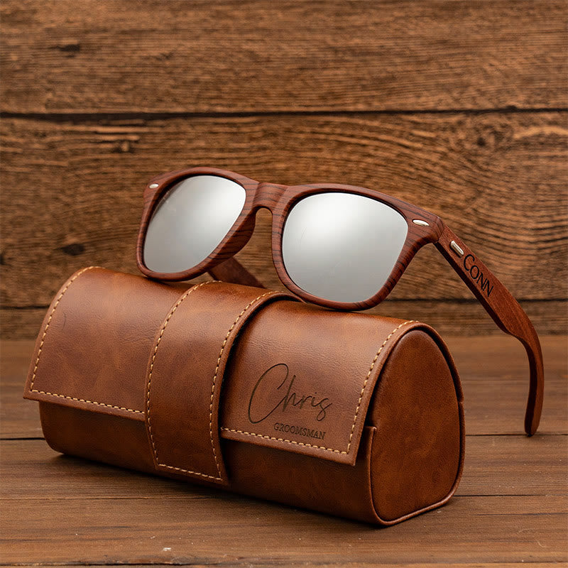 Outdoor Retro Sunglasses Custom Name Leather Case