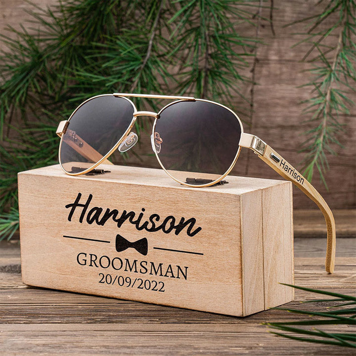 Outdoor Sunglasses Custom Name Wooden Case