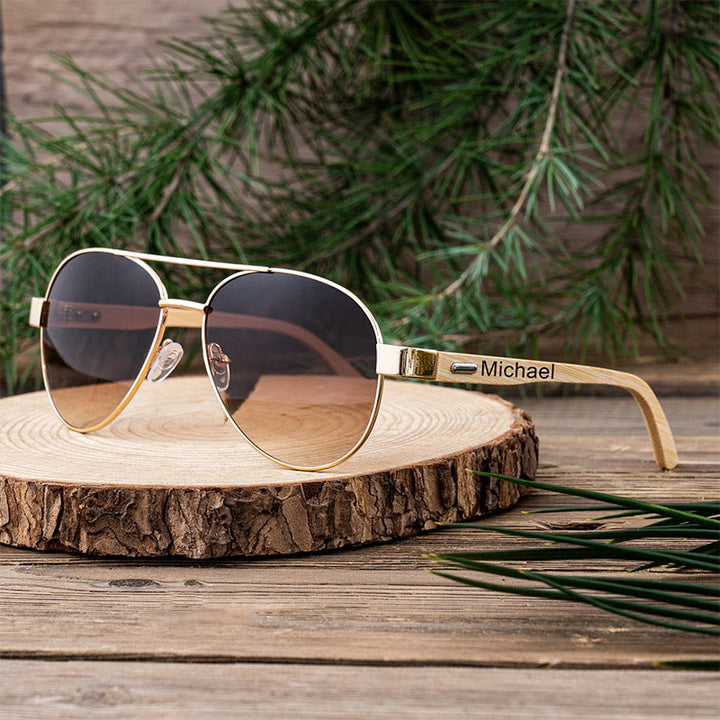 Outdoor Sunglasses Custom Name Wooden Case