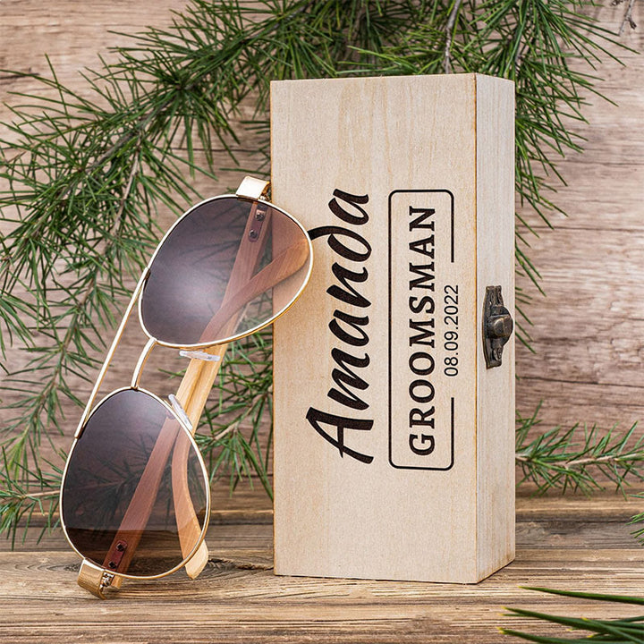 Outdoor Sunglasses Custom Name Wooden Case