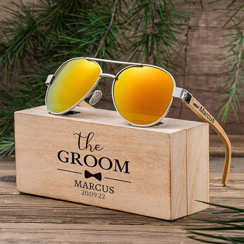 Outdoor Sunglasses Custom Name Wooden Case