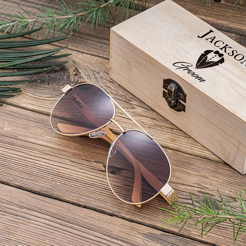 Outdoor Sunglasses Custom Name Wooden Case