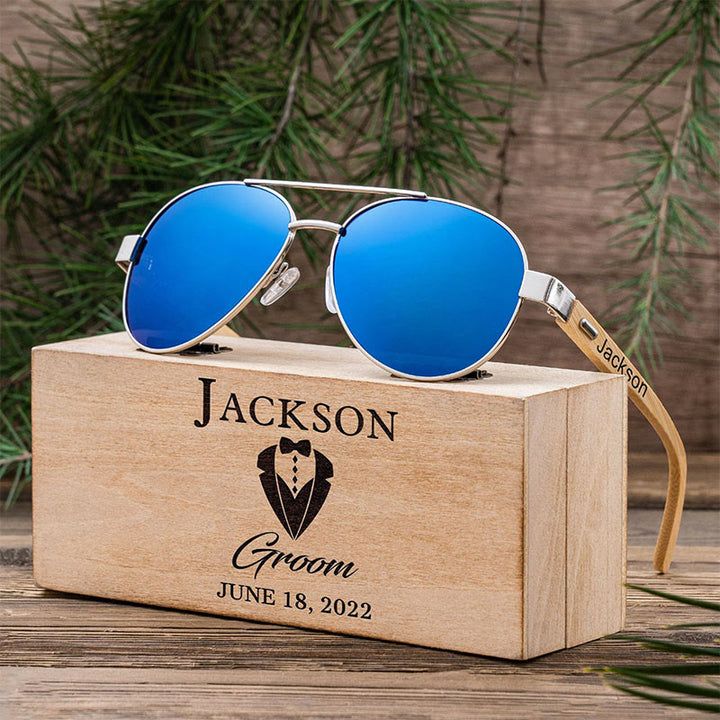 Outdoor Sunglasses Custom Name Wooden Case