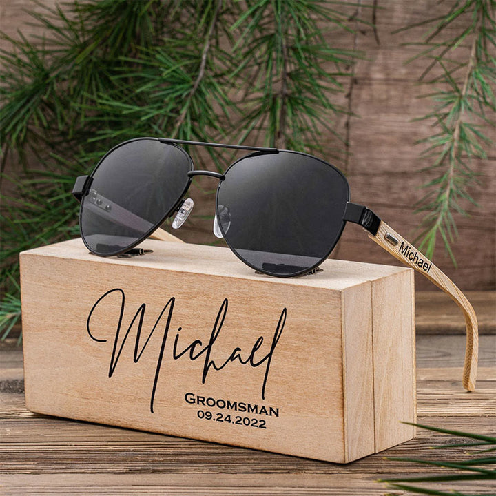 Outdoor Sunglasses Custom Name Wooden Case