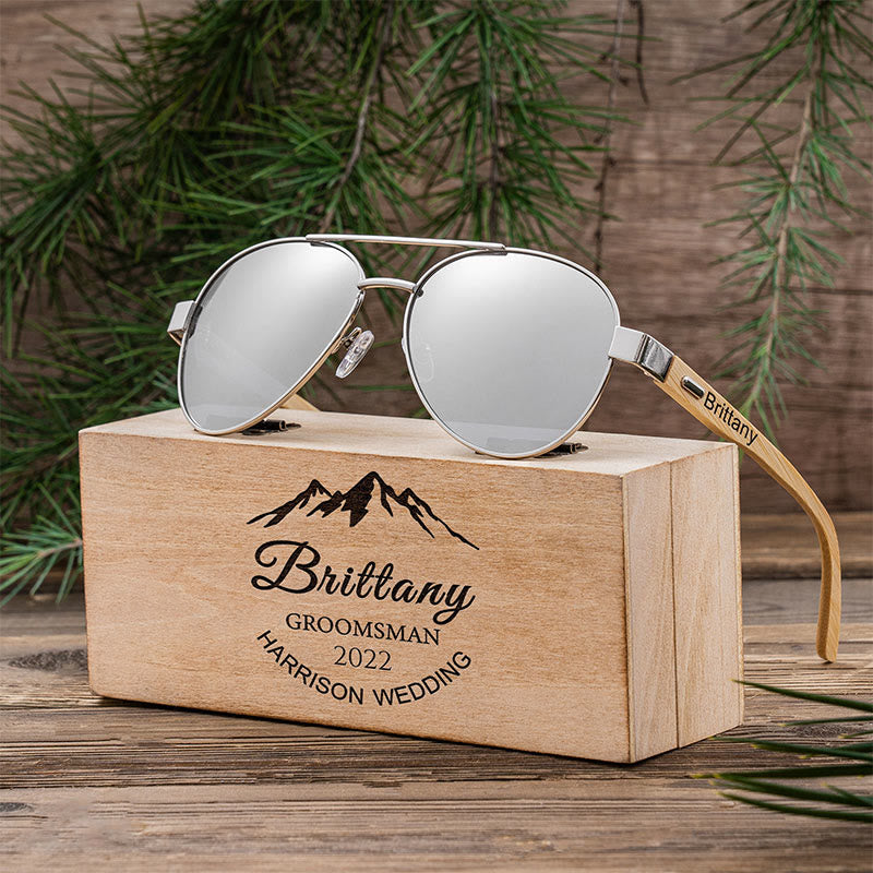 Outdoor Sunglasses Custom Name Wooden Case