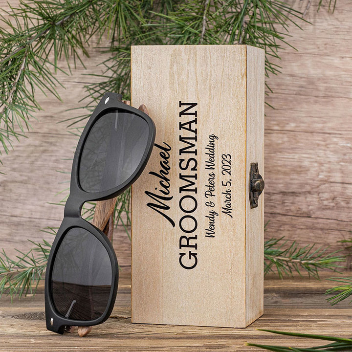 Sunshade Mirror Sunglasses Custom Name Wooden Case