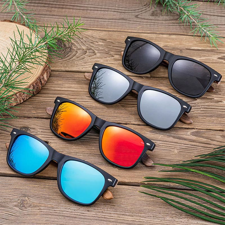 Sunshade Mirror Sunglasses Custom Name Wooden Case