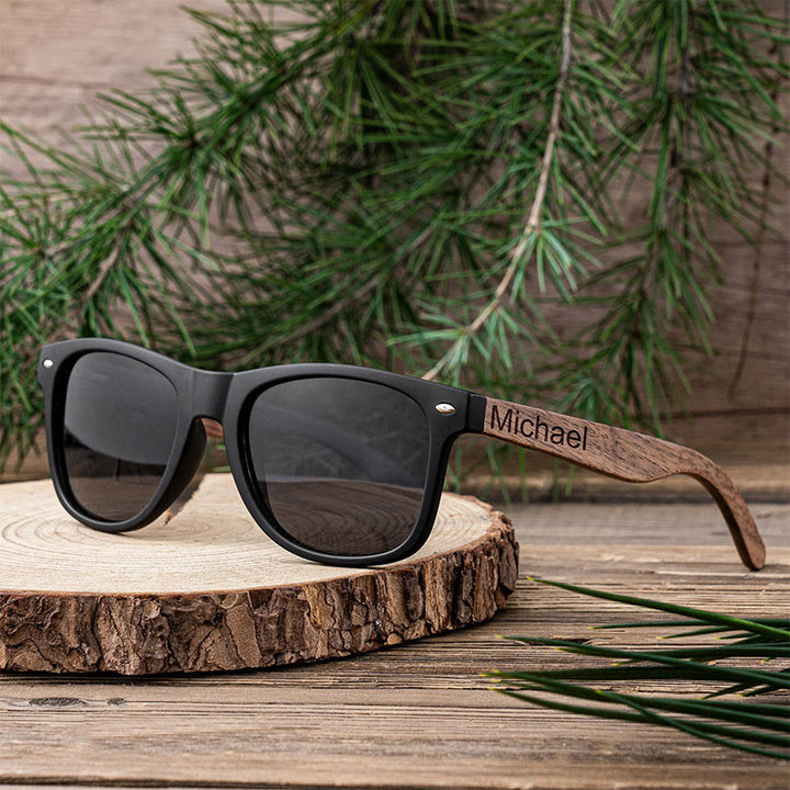 Sunshade Mirror Sunglasses Custom Name Wooden Case