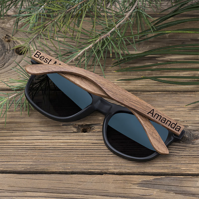 Sunshade Mirror Sunglasses Custom Name Wooden Case