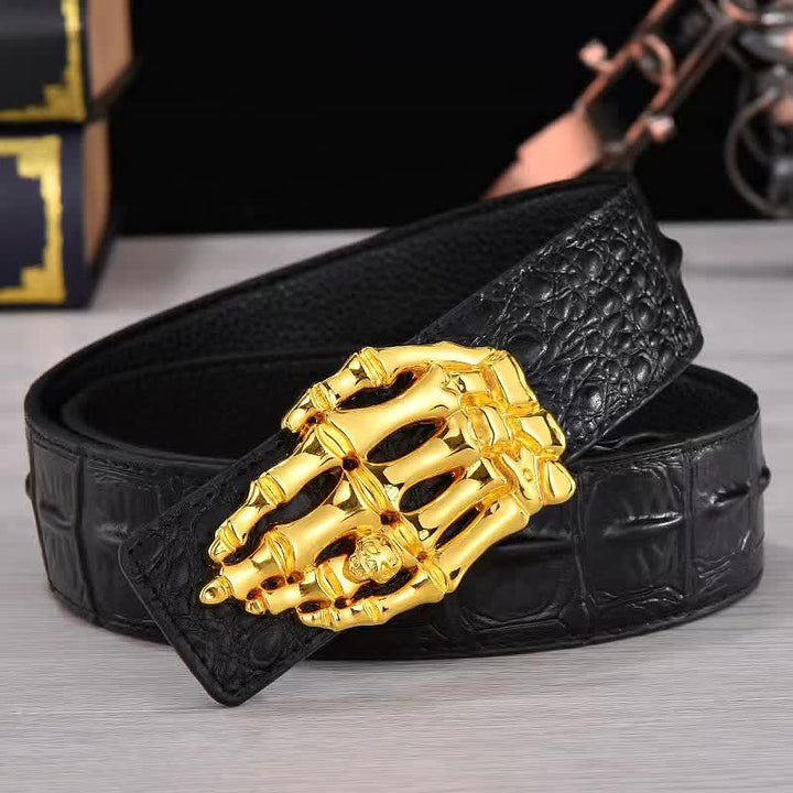 Men's Skull Hand Bone Crocodile Pattern Leather Belt