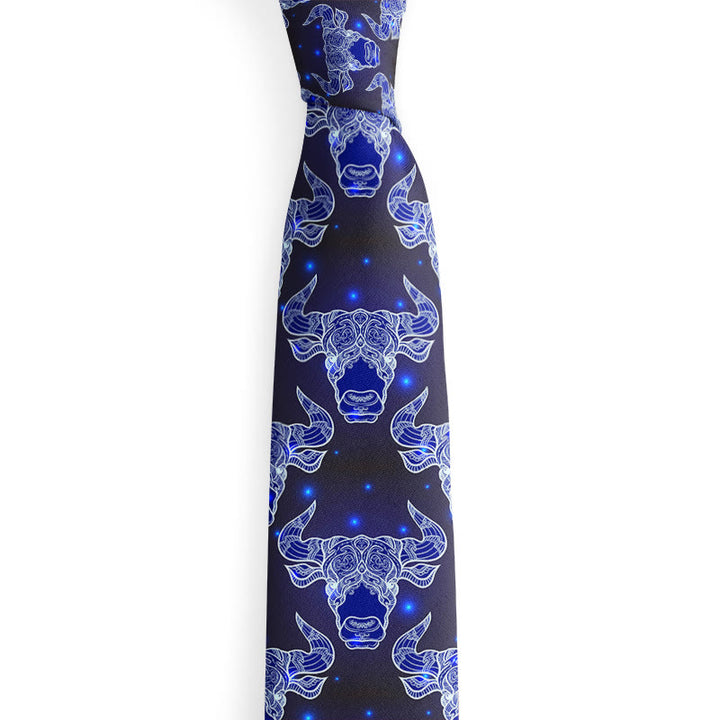 Men's Bull's Head And Blue Star Pattern Necktie