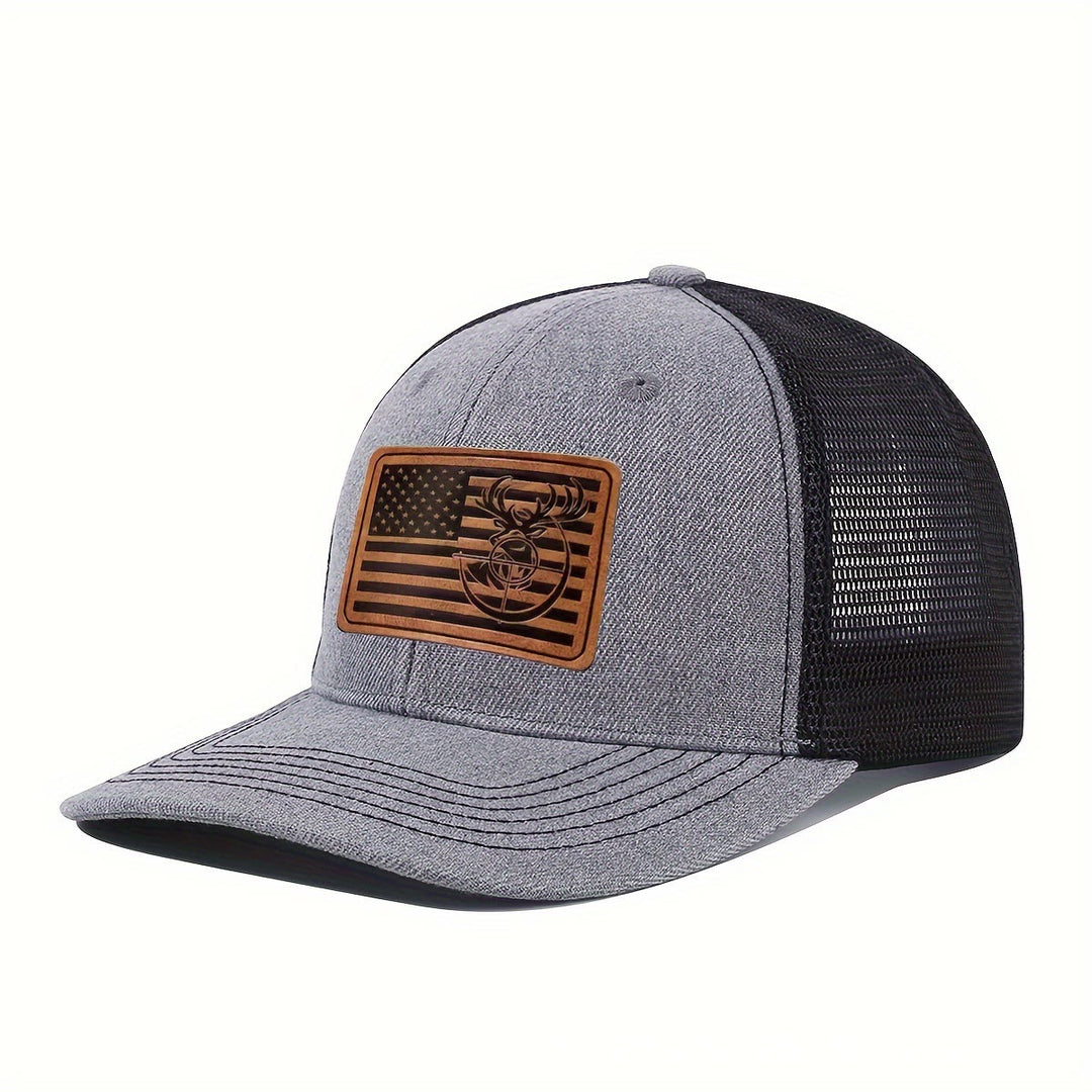 Geometric Deer's Head Flag Adjustable Men's Trucker Hat