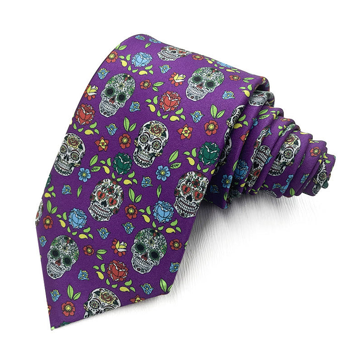 Men's Colorful Skull With Flowers Necktie