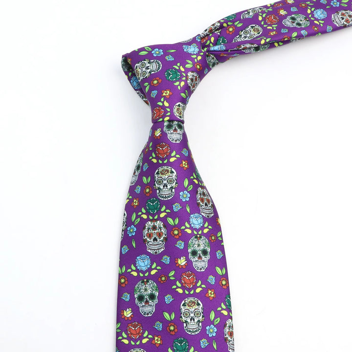 Men's Colorful Skull With Flowers Necktie