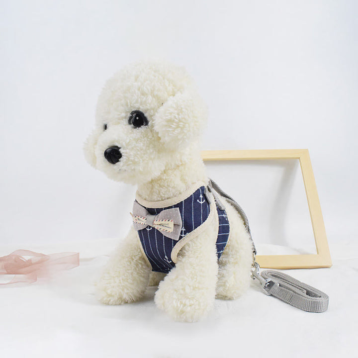 Dog Cat Bow Tie Walking Vest Dog Harness Leash Set