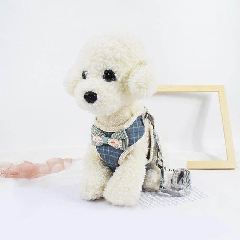 Dog Cat Bow Tie Walking Vest Dog Harness Leash Set