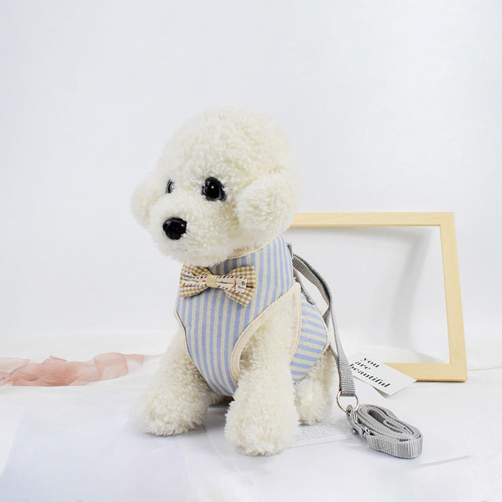 Dog Cat Bow Tie Walking Vest Dog Harness Leash Set