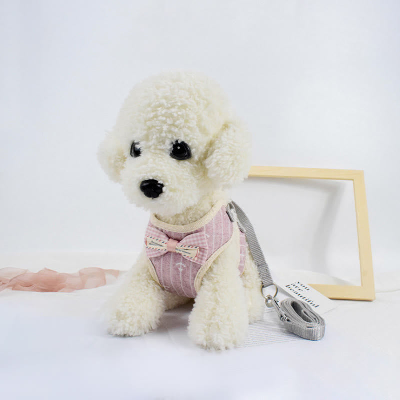 Dog Cat Bow Tie Walking Vest Dog Harness Leash Set