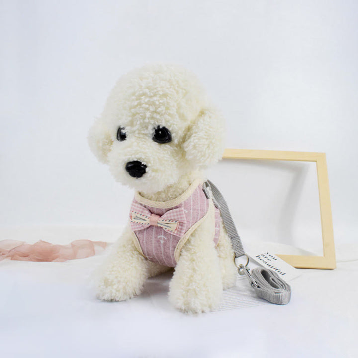 Dog Cat Bow Tie Walking Vest Dog Harness Leash Set