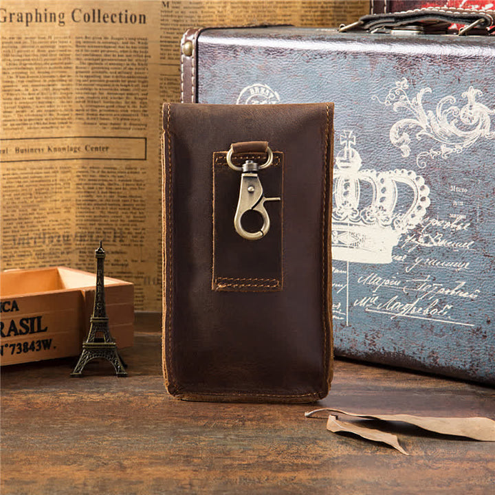 Skull Vertical Crazy Horse Mobile Phone Leather Belt Bag