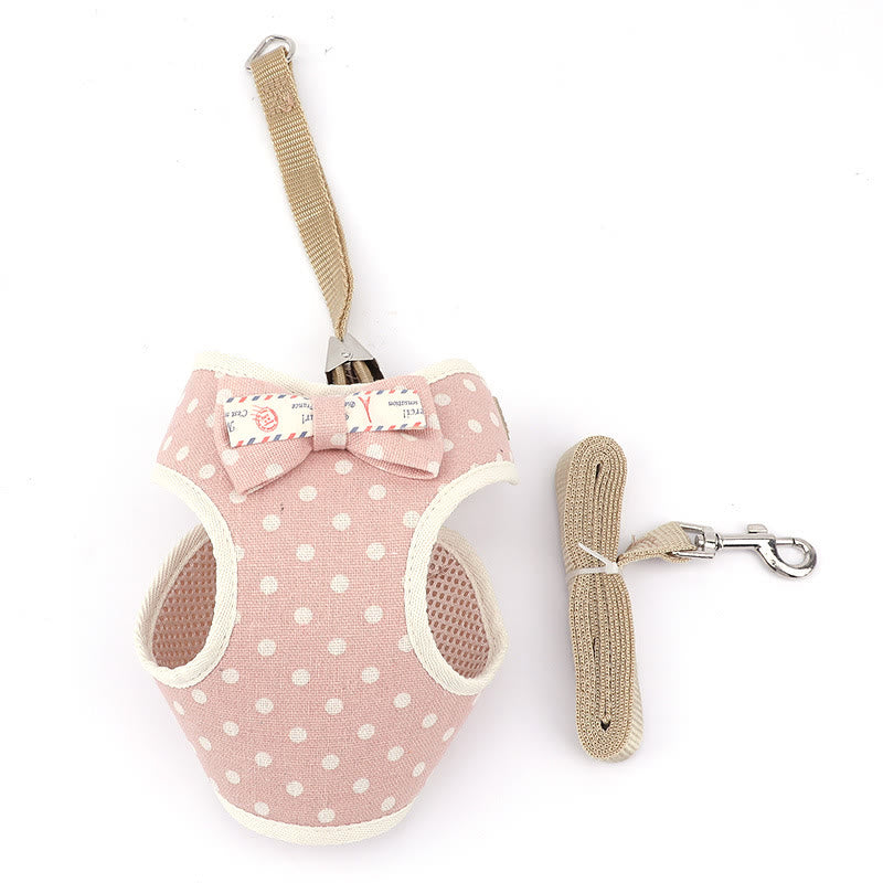 Dog Cat Bow Tie Training Walking Vest Dog Harness Leash Set