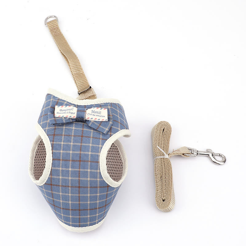 Dog Cat Bow Tie Training Walking Vest Dog Harness Leash Set