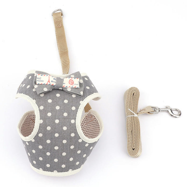 Dog Cat Bow Tie Training Walking Vest Dog Harness Leash Set
