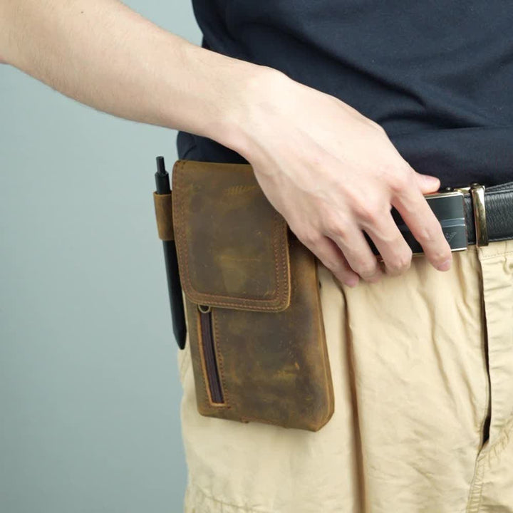 Multi-Function Magnetic Phone Fanny Pack Leather Belt Bag